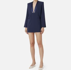 Abito boxy in crêpe con revers in raso