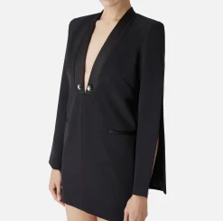 Abito boxy in crêpe con revers in raso