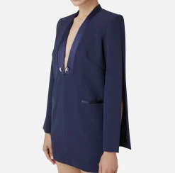 Abito boxy in crêpe con revers in raso
