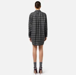 Abito camicia in lana tartan con patch ricamato