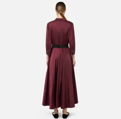 Abito chemisier midi in nylon con cintura
