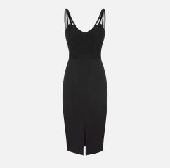 Abito midi con top bustier in tulle e crêpe