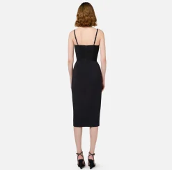 Abito midi con top bustier in tulle e crêpe