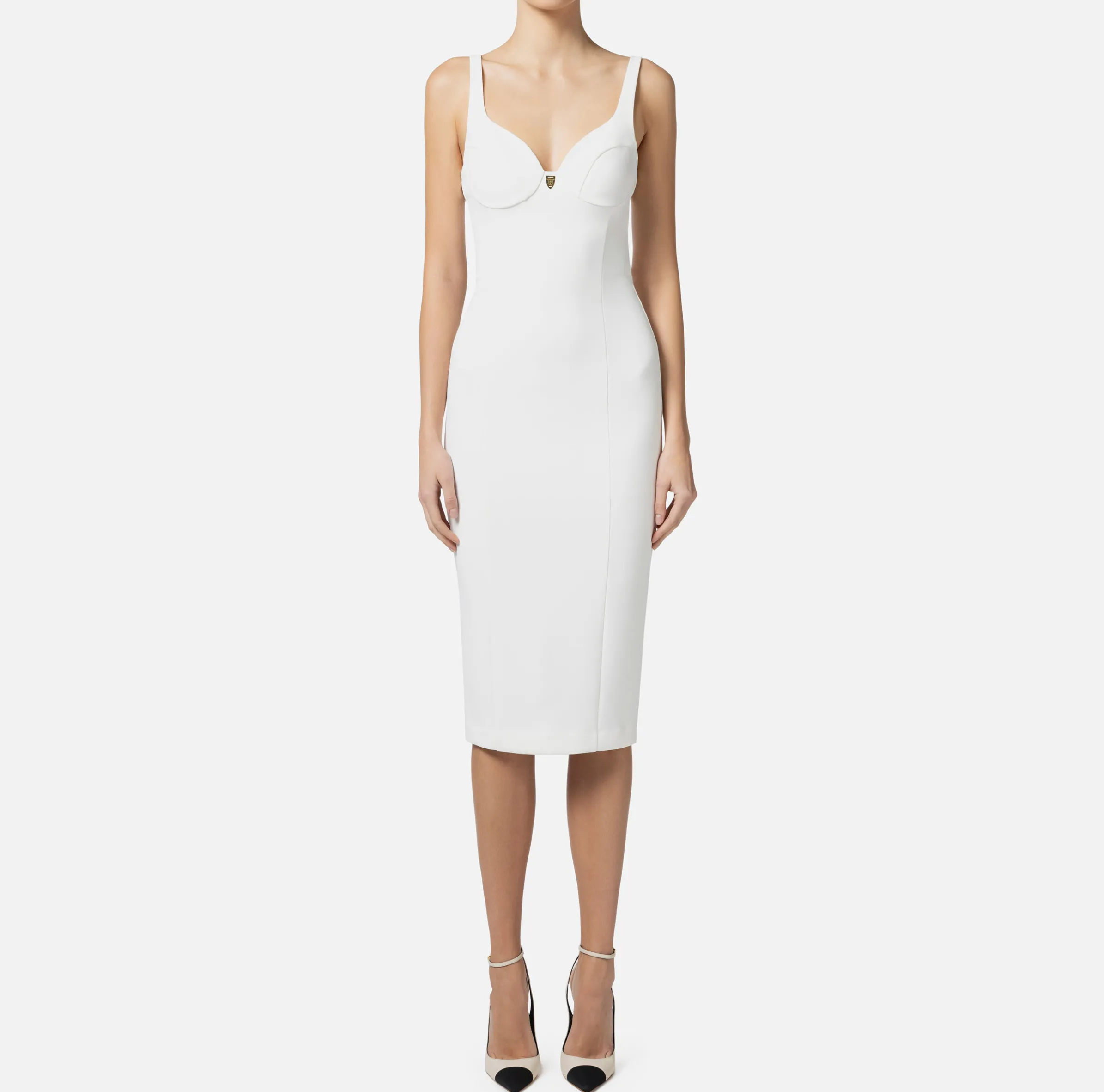 Abito midi in crêpe stretch taglio coppe