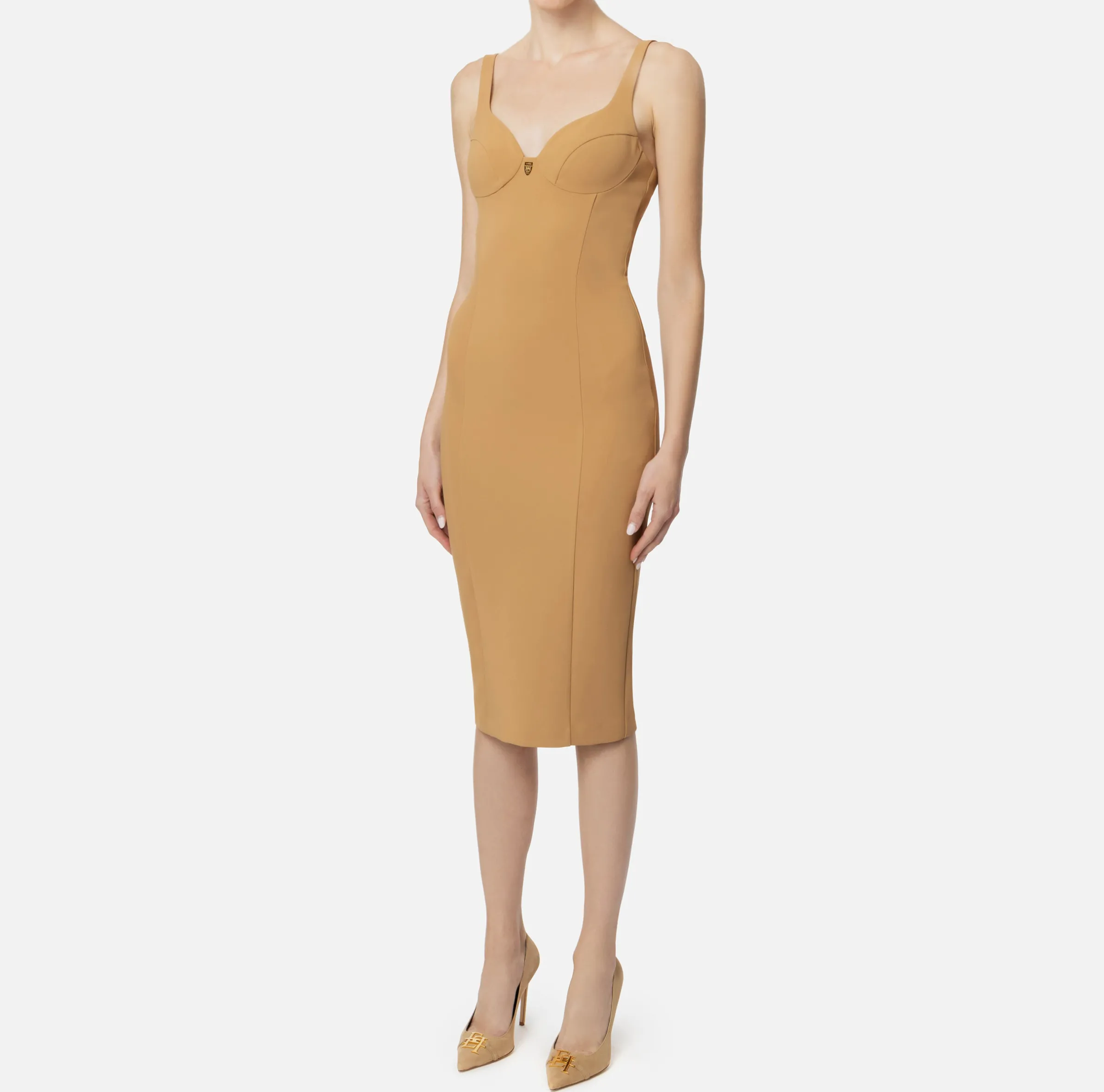 Abito midi in crêpe stretch taglio coppe