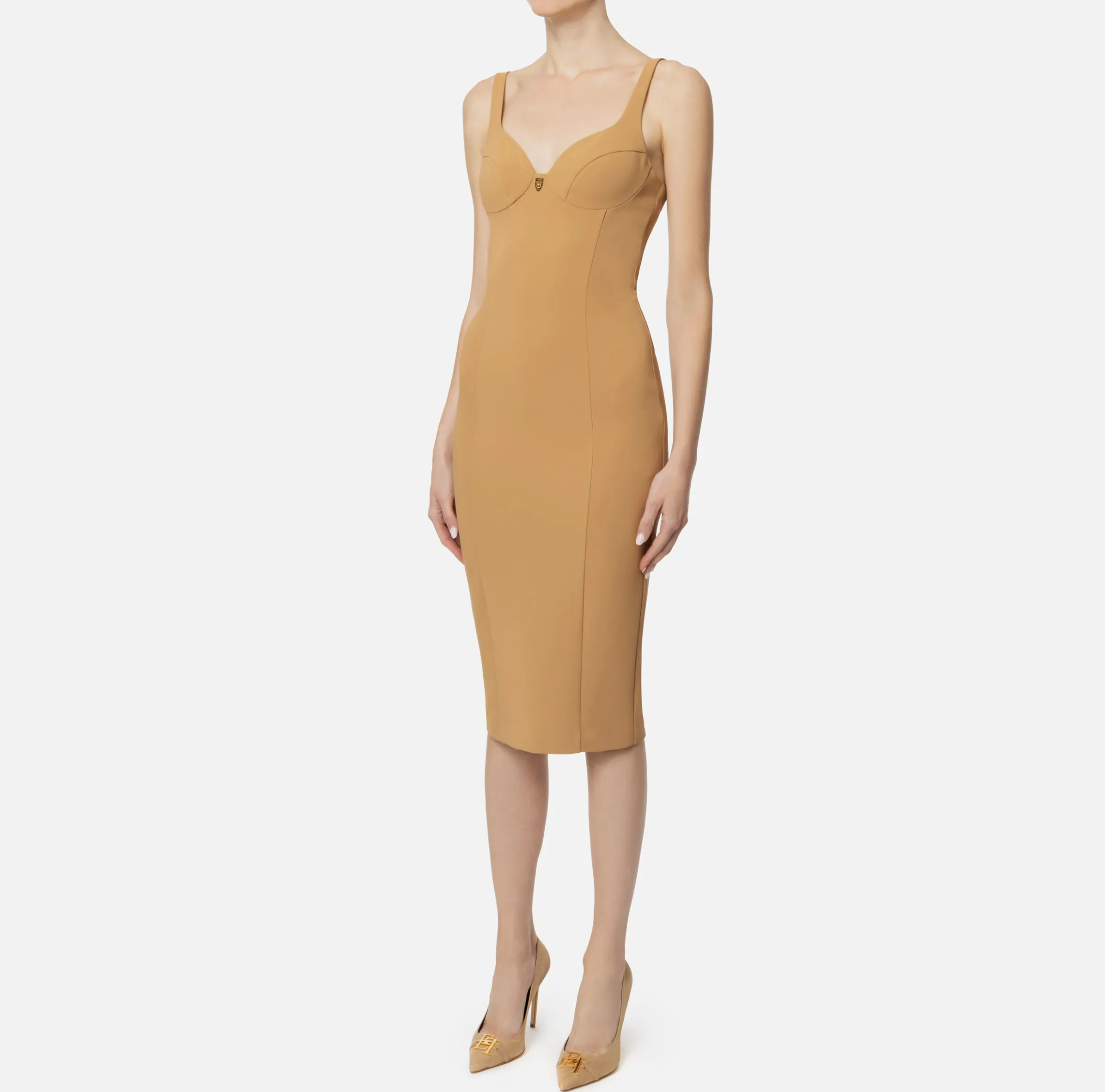 Abito midi in crêpe stretch taglio coppe
