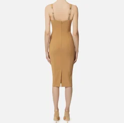Abito midi in crêpe stretch taglio coppe