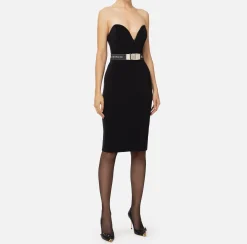 Abito midi in fresco lana con cintura