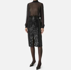 Abito midi in georgette di seta ricamata con paillettes
