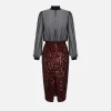 Abito midi in georgette di seta ricamata con paillettes