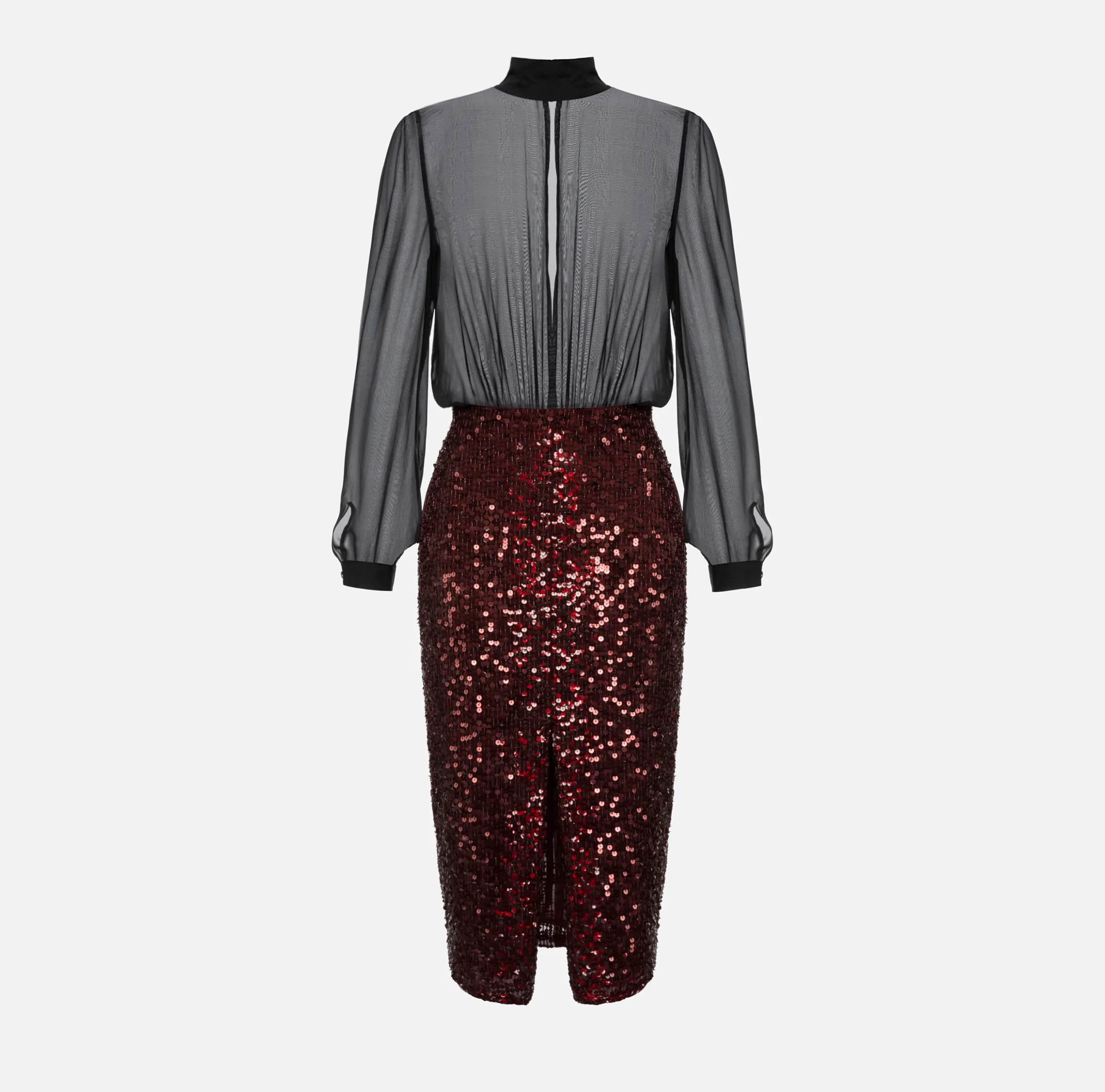 Abito midi in georgette di seta ricamata con paillettes