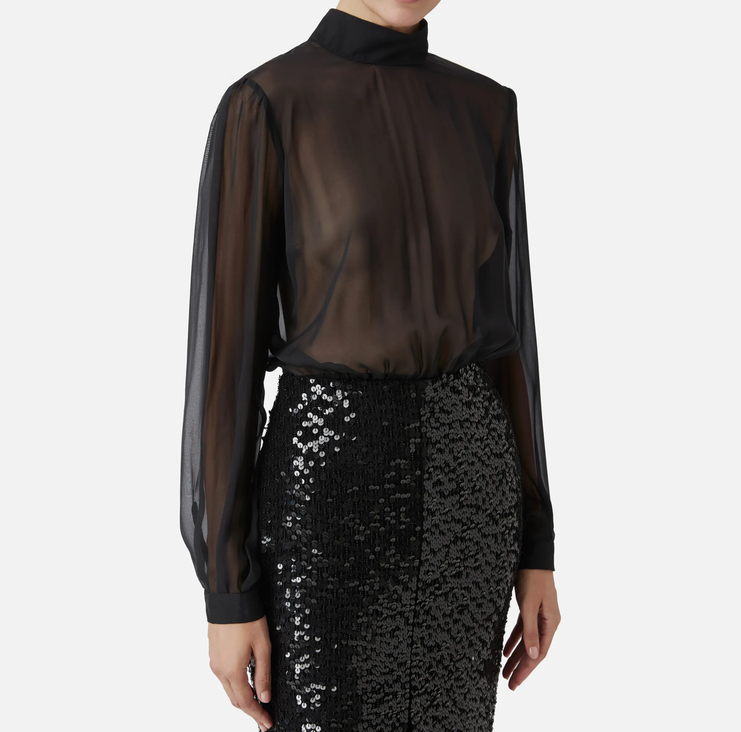 Abito midi in georgette di seta ricamata con paillettes