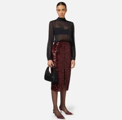 Abito midi in georgette di seta ricamata con paillettes