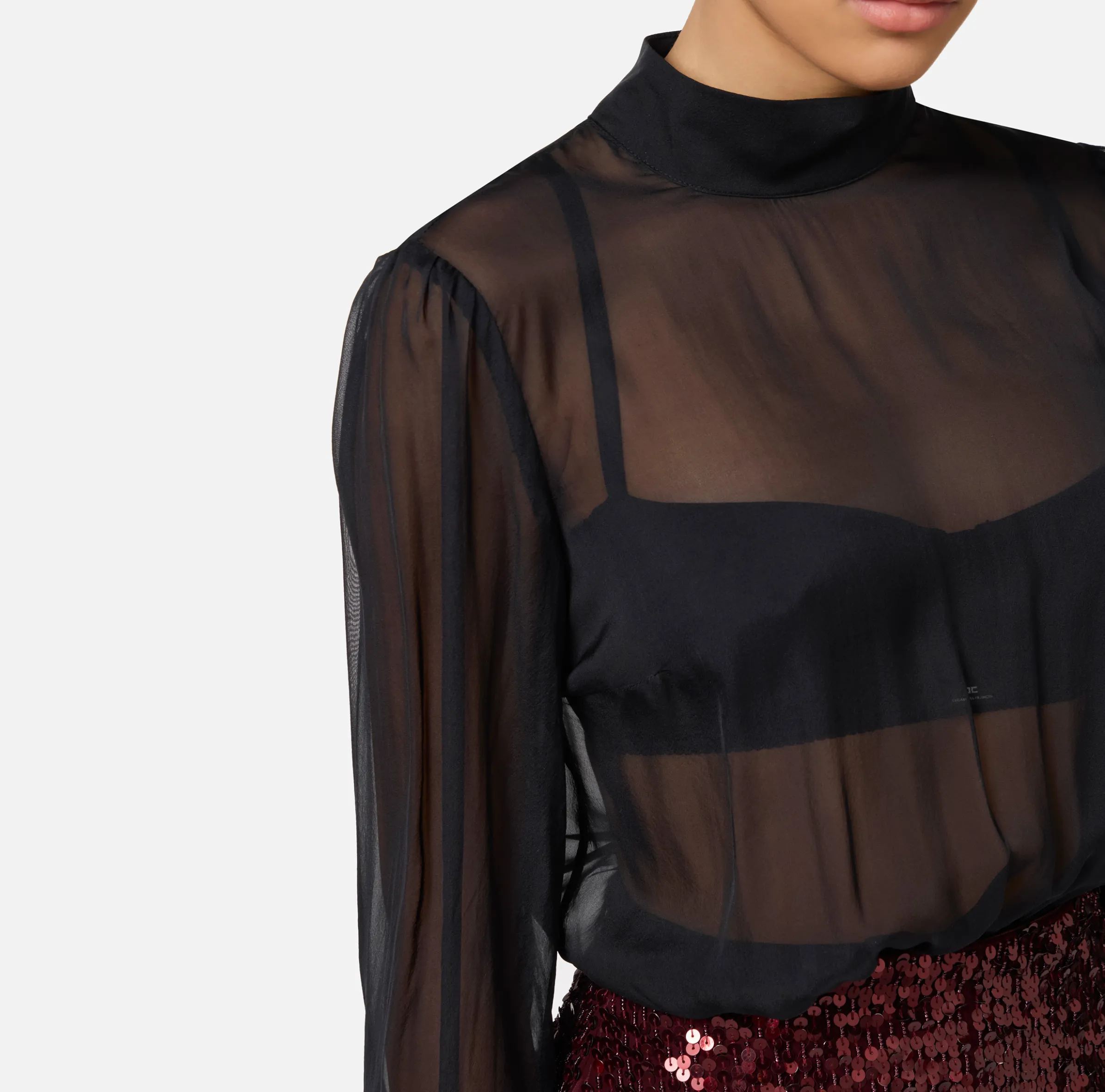 Abito midi in georgette di seta ricamata con paillettes