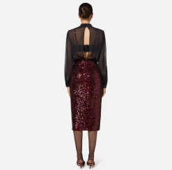 Abito midi in georgette di seta ricamata con paillettes