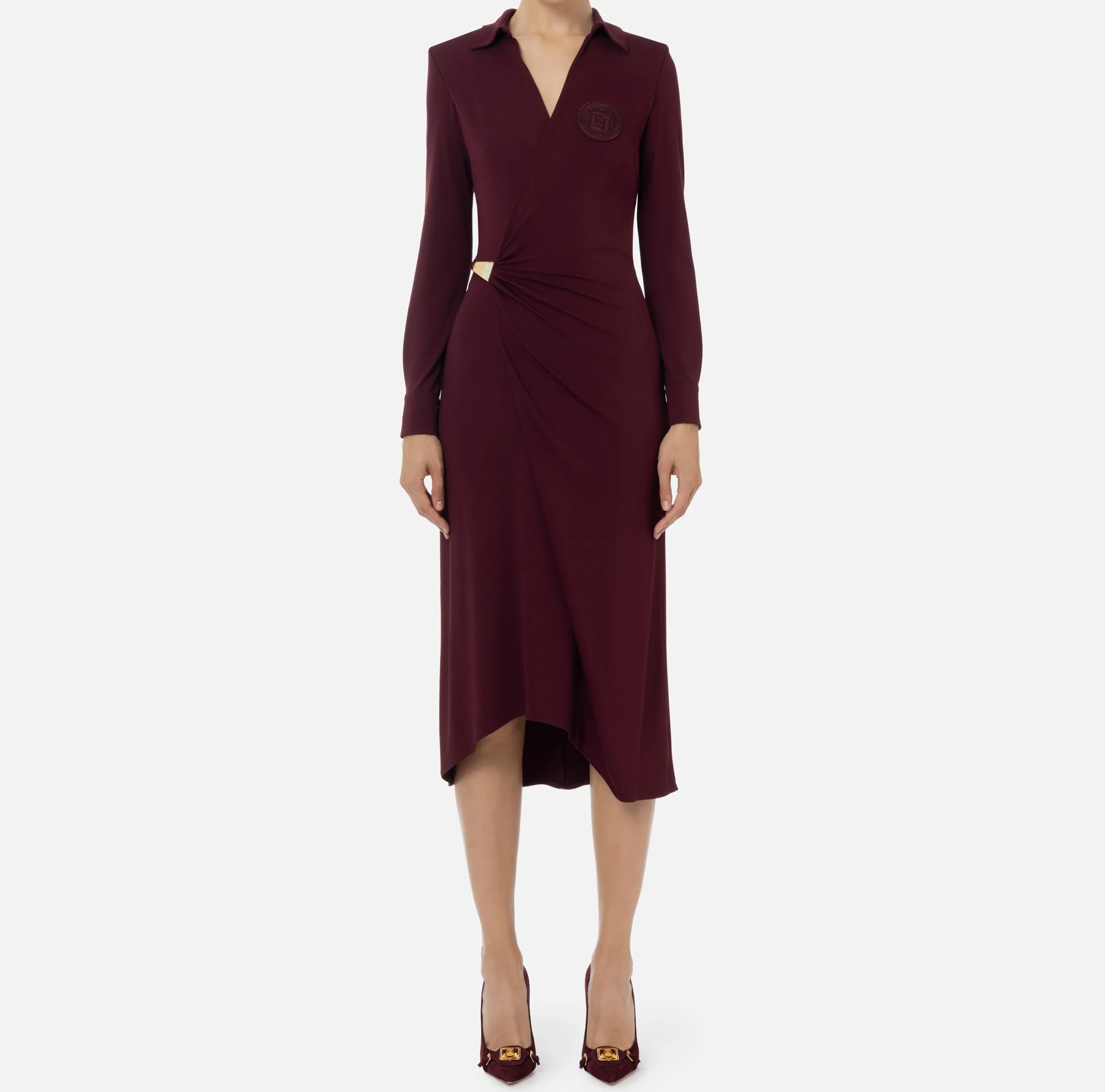 Abito midi in jersey con nodo laterale