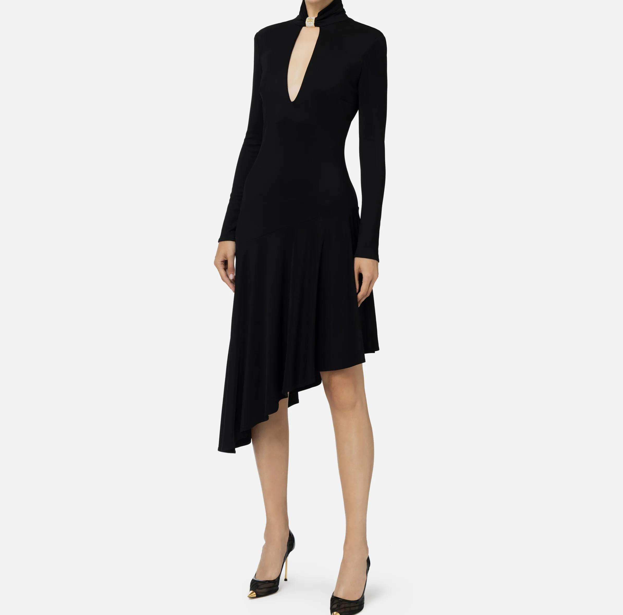 Abito midi in jersey con accessorio gioiello