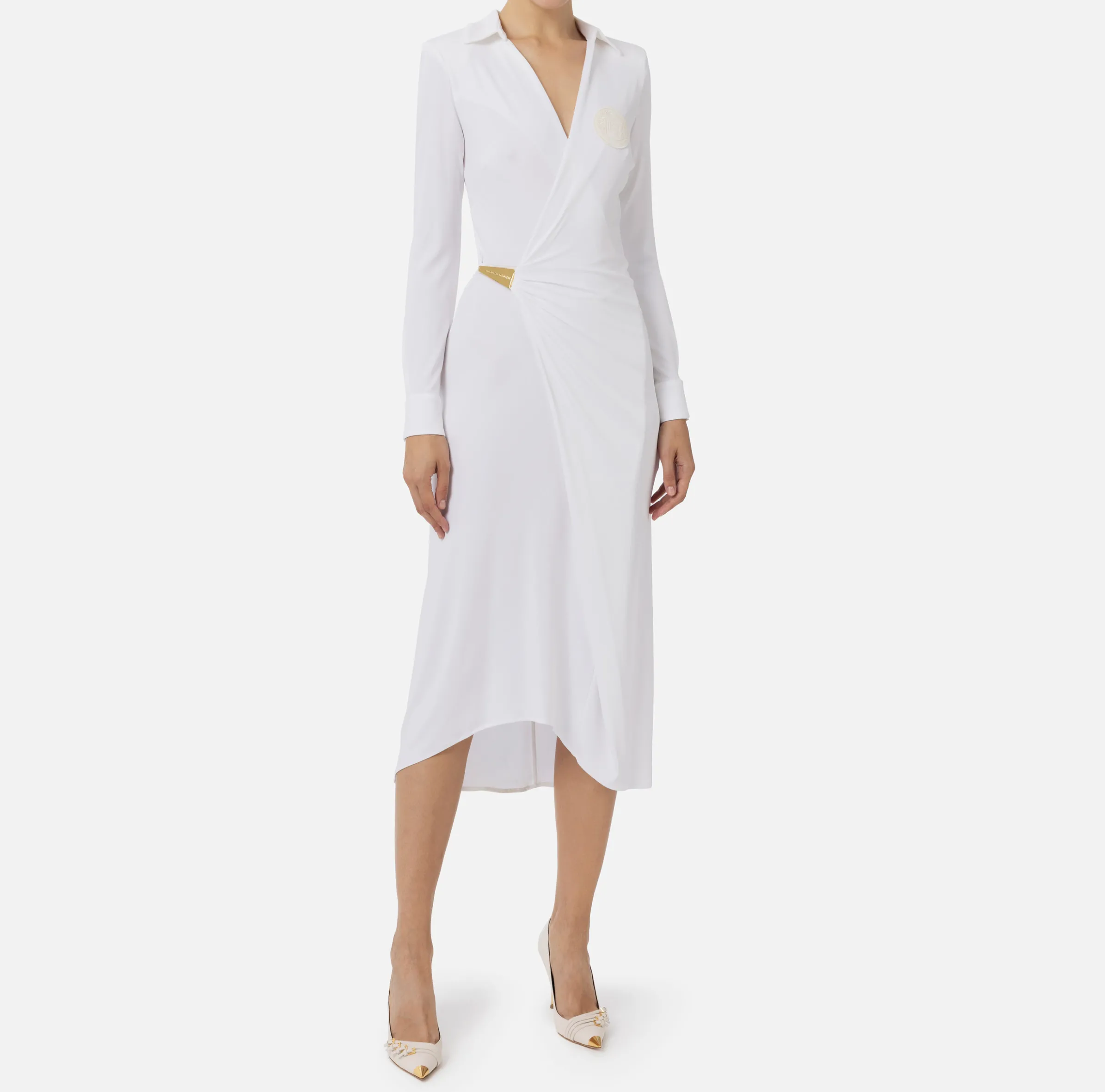 Abito midi in jersey con nodo laterale