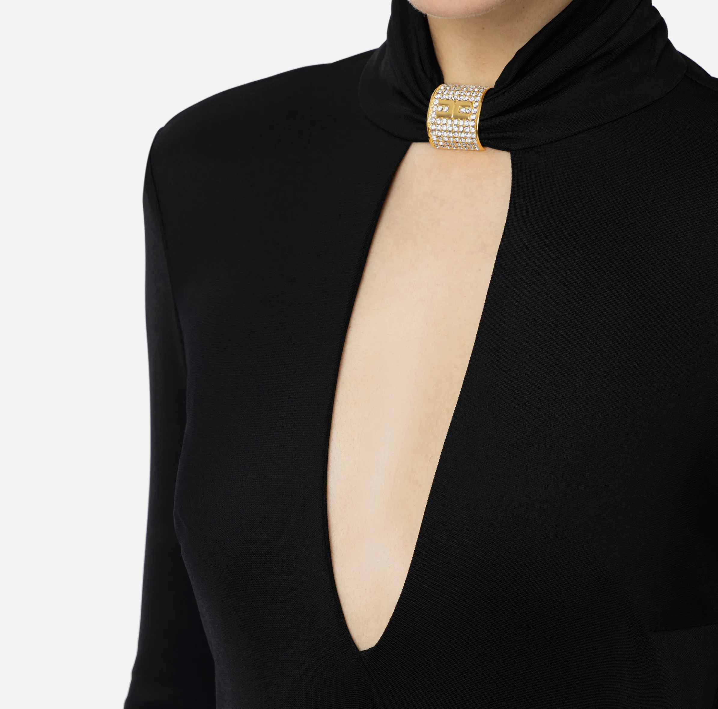Abito midi in jersey con accessorio gioiello
