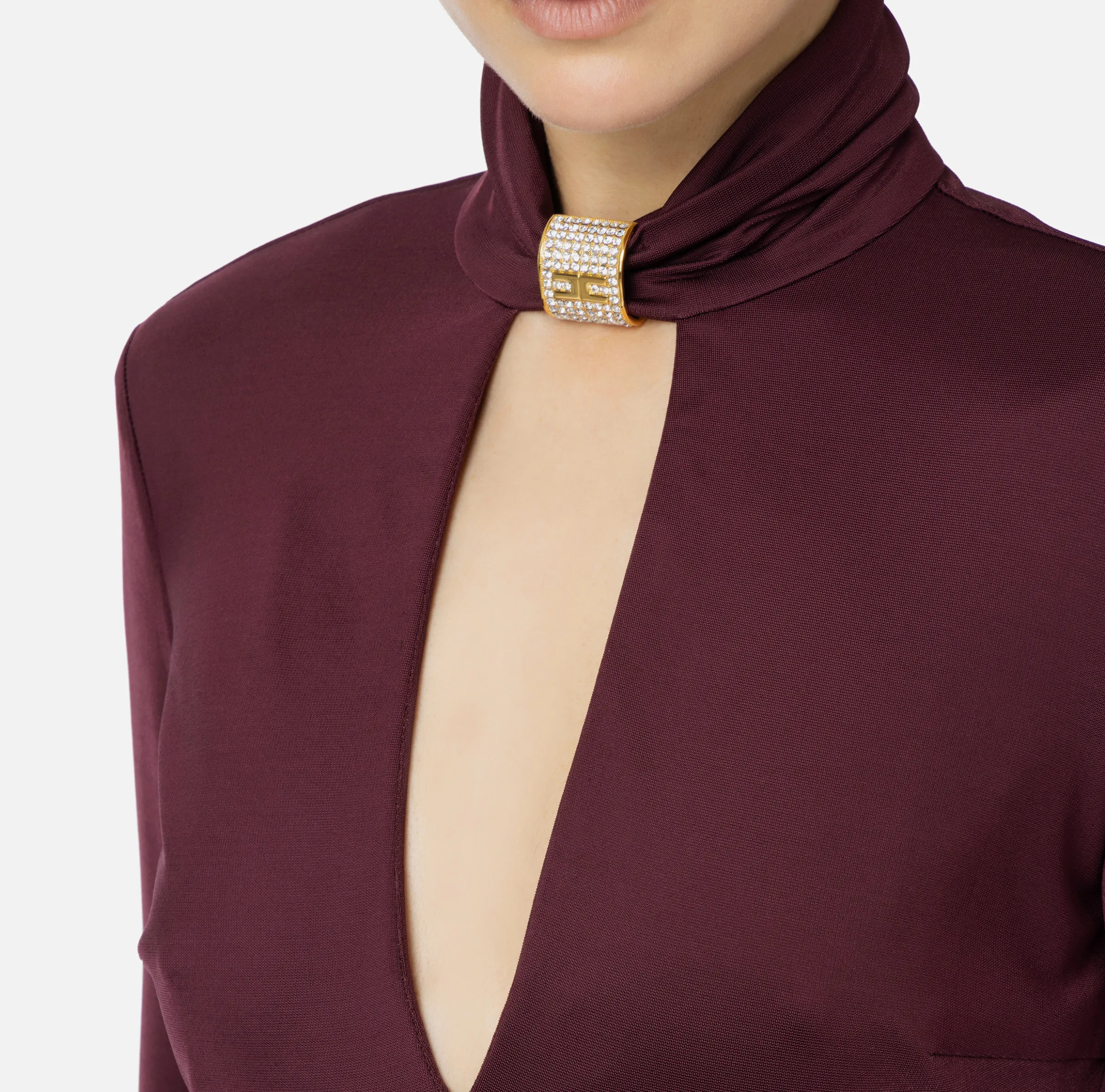 Abito midi in jersey con accessorio gioiello