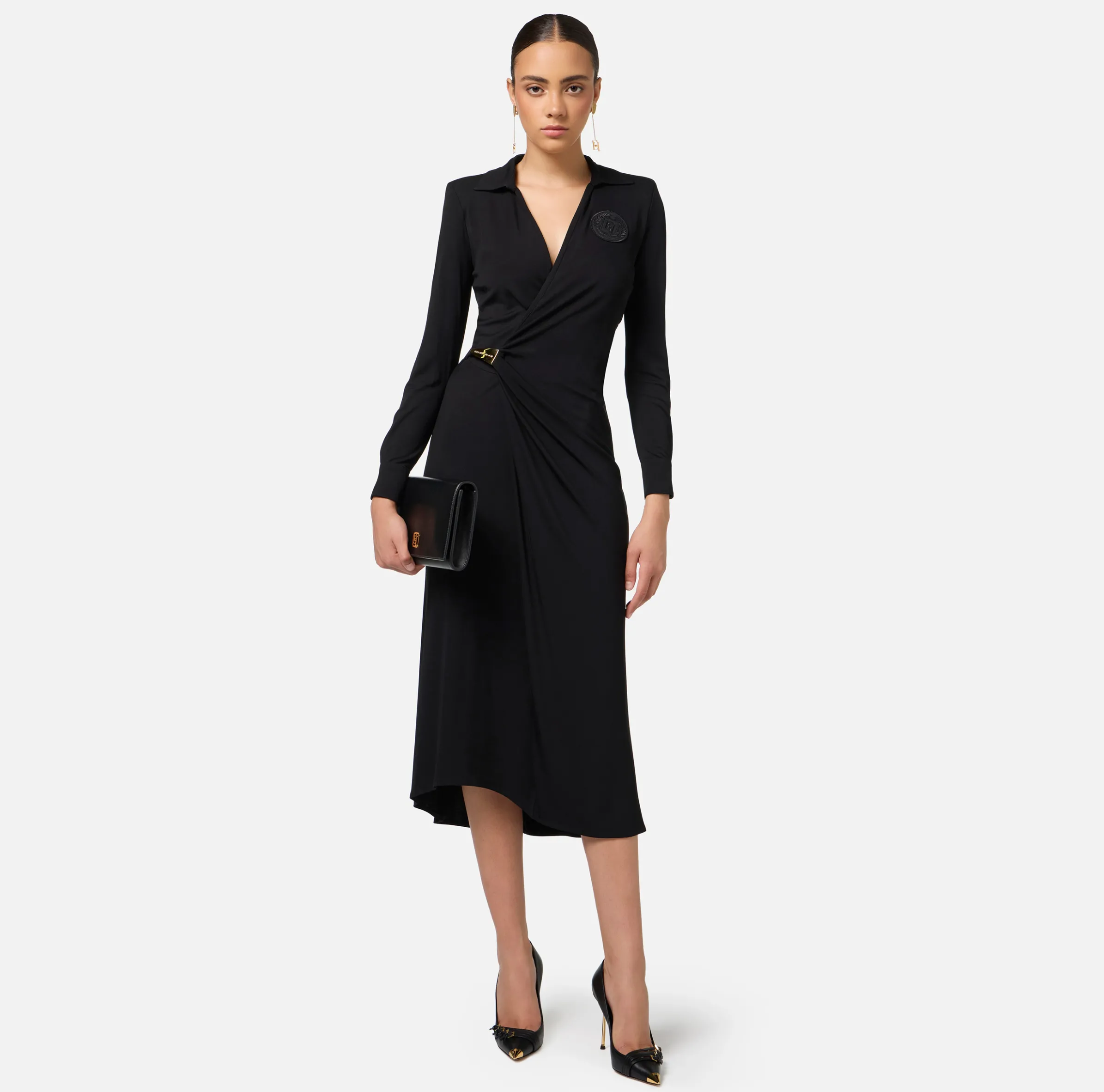 Abito midi in jersey con nodo laterale