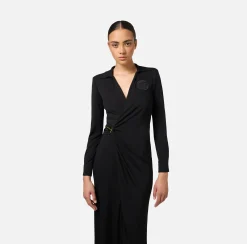 Abito midi in jersey con nodo laterale