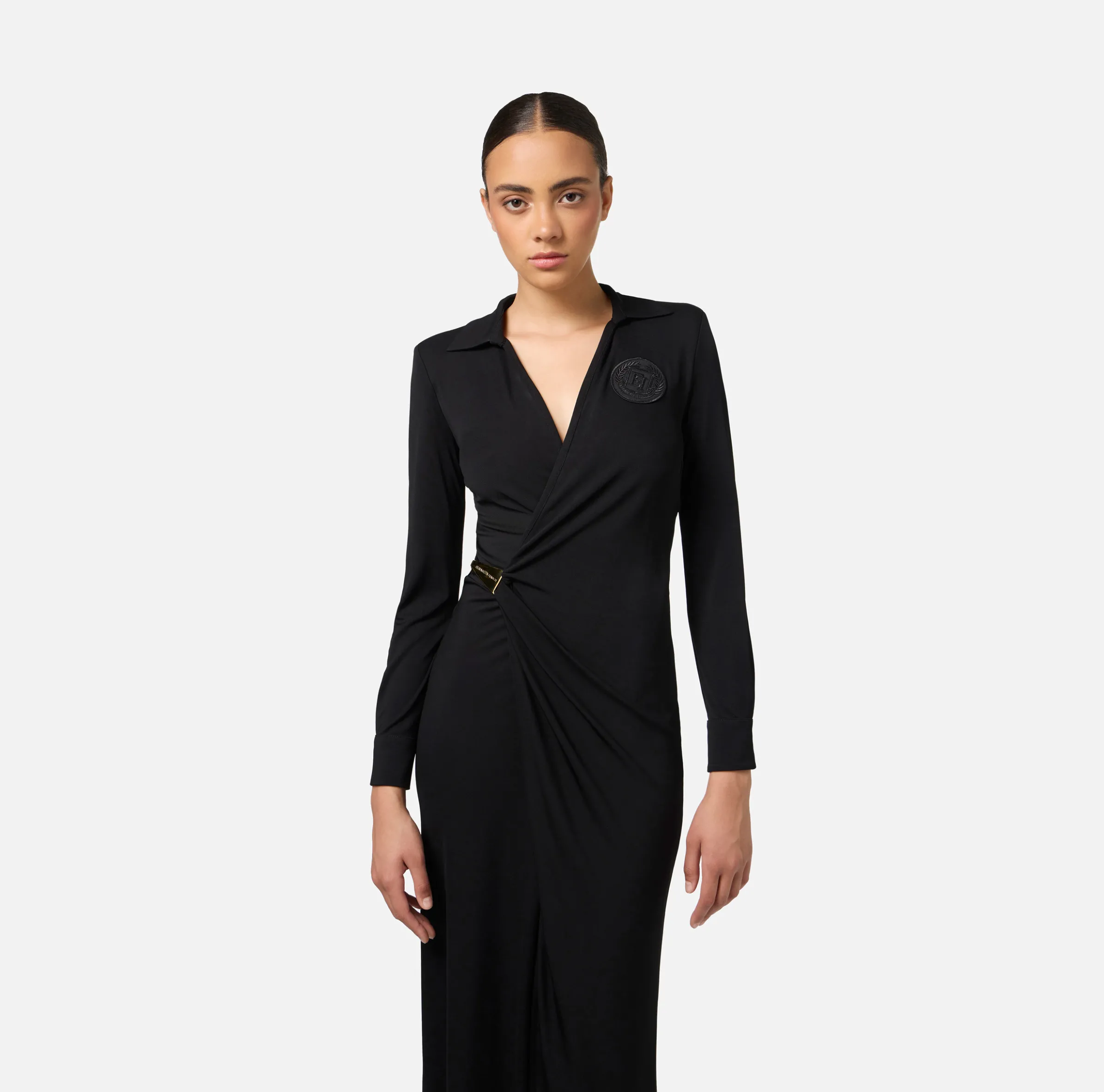 Abito midi in jersey con nodo laterale