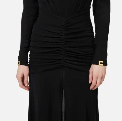 Abito midi in jersey con cappuccio