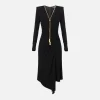 Abito midi in jersey drappeggiato con collana