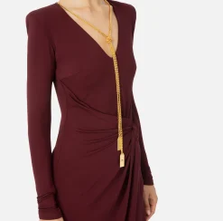 Abito midi in jersey drappeggiato con collana