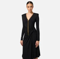Abito midi in jersey drappeggiato con collana