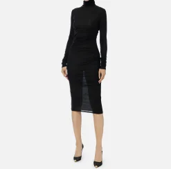 Abito midi in jersey e lana con logo