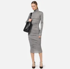 Abito midi in jersey e lana con logo