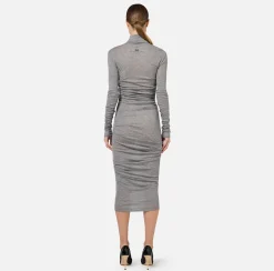 Abito midi in jersey e lana con logo