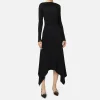Abito midi in jersey fluido con drappeggio