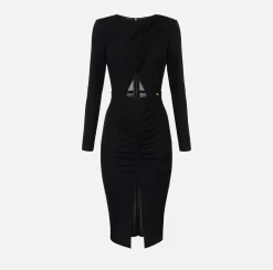 Abito midi in jersey lucido con drappeggio