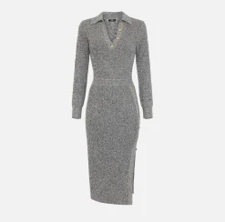 Abito midi in lana mouliné con patch logo