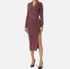 Abito midi in lana mouliné con patch logo