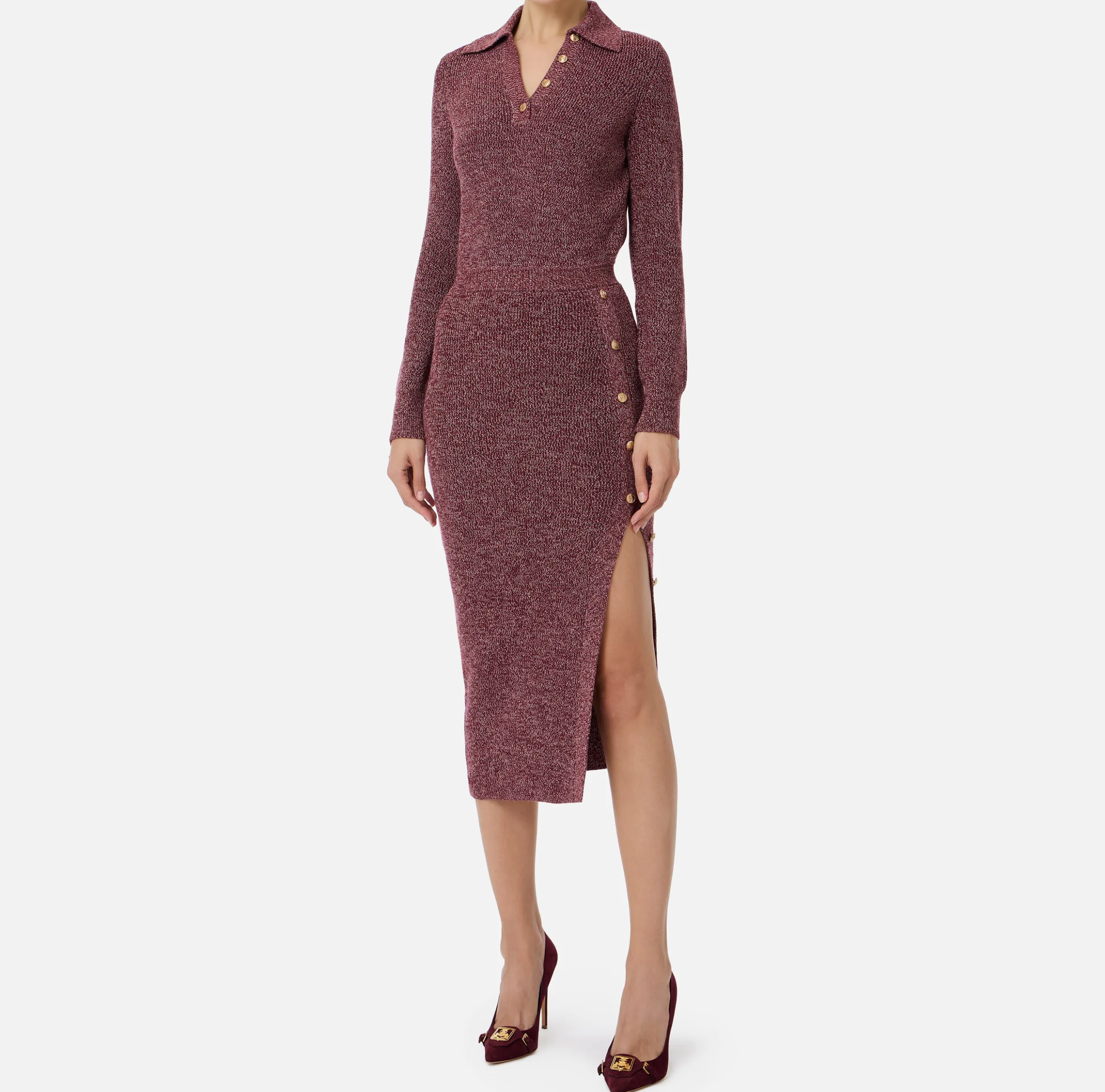 Abito midi in lana mouliné con patch logo