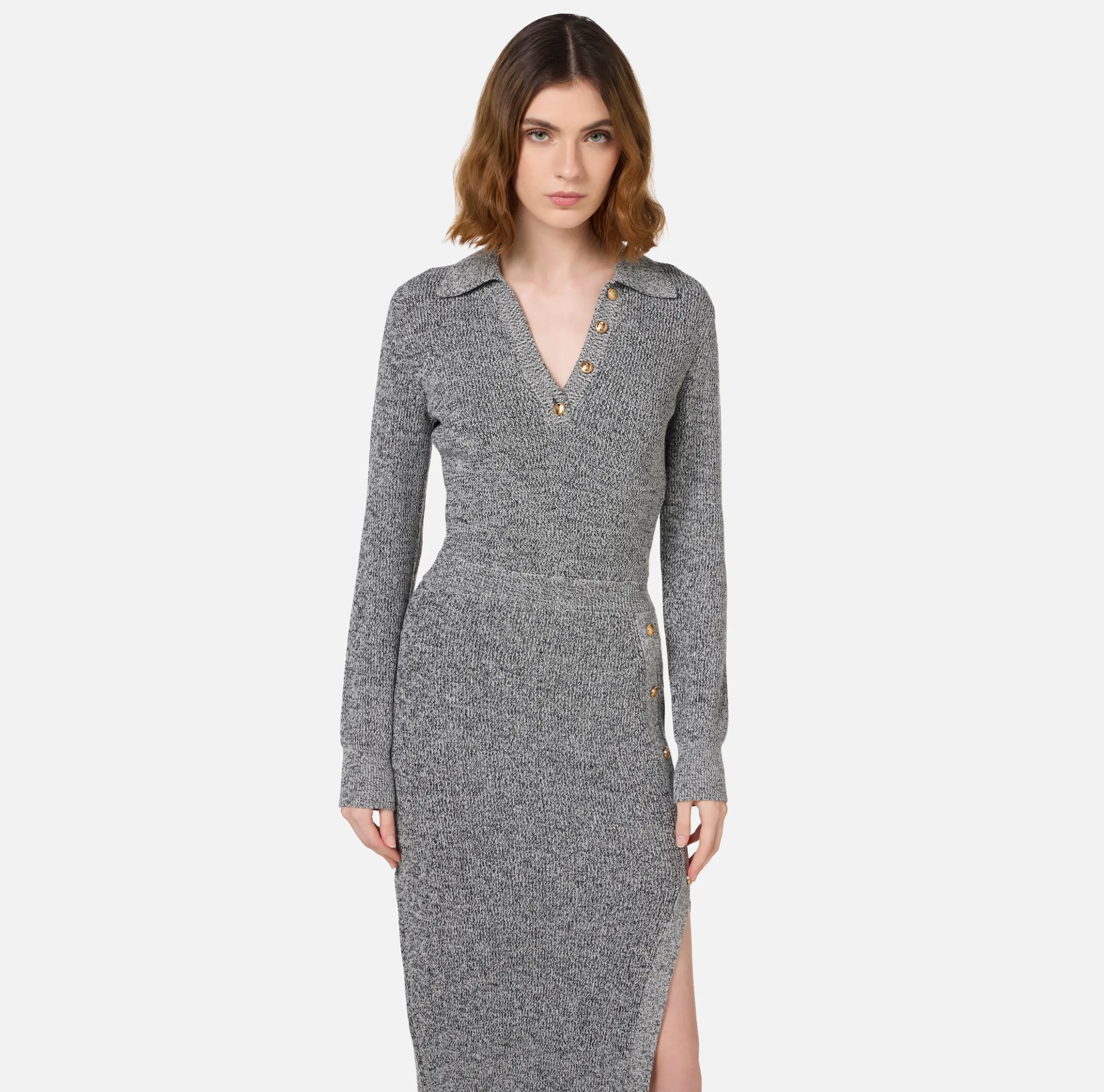 Abito midi in lana mouliné con patch logo