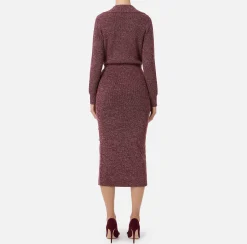 Abito midi in lana mouliné con patch logo