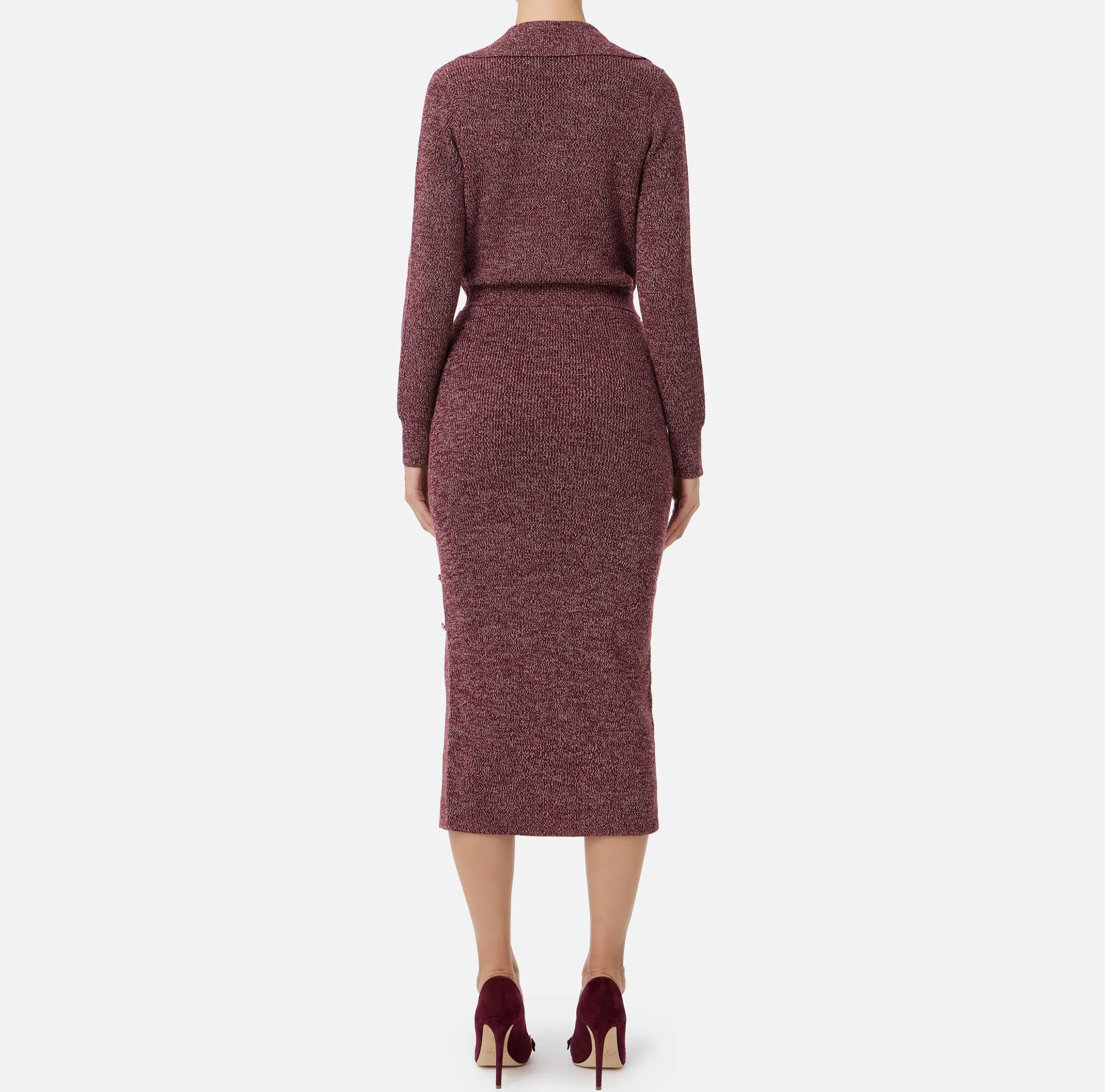 Abito midi in lana mouliné con patch logo