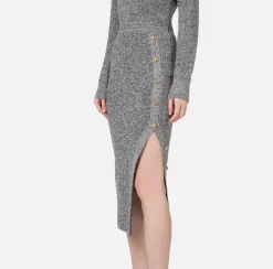 Abito midi in lana mouliné con patch logo