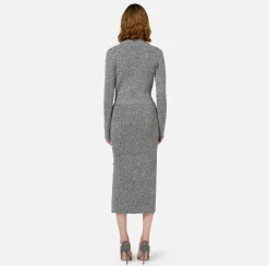 Abito midi in lana mouliné con patch logo