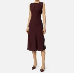 Abito midi in satin con bande