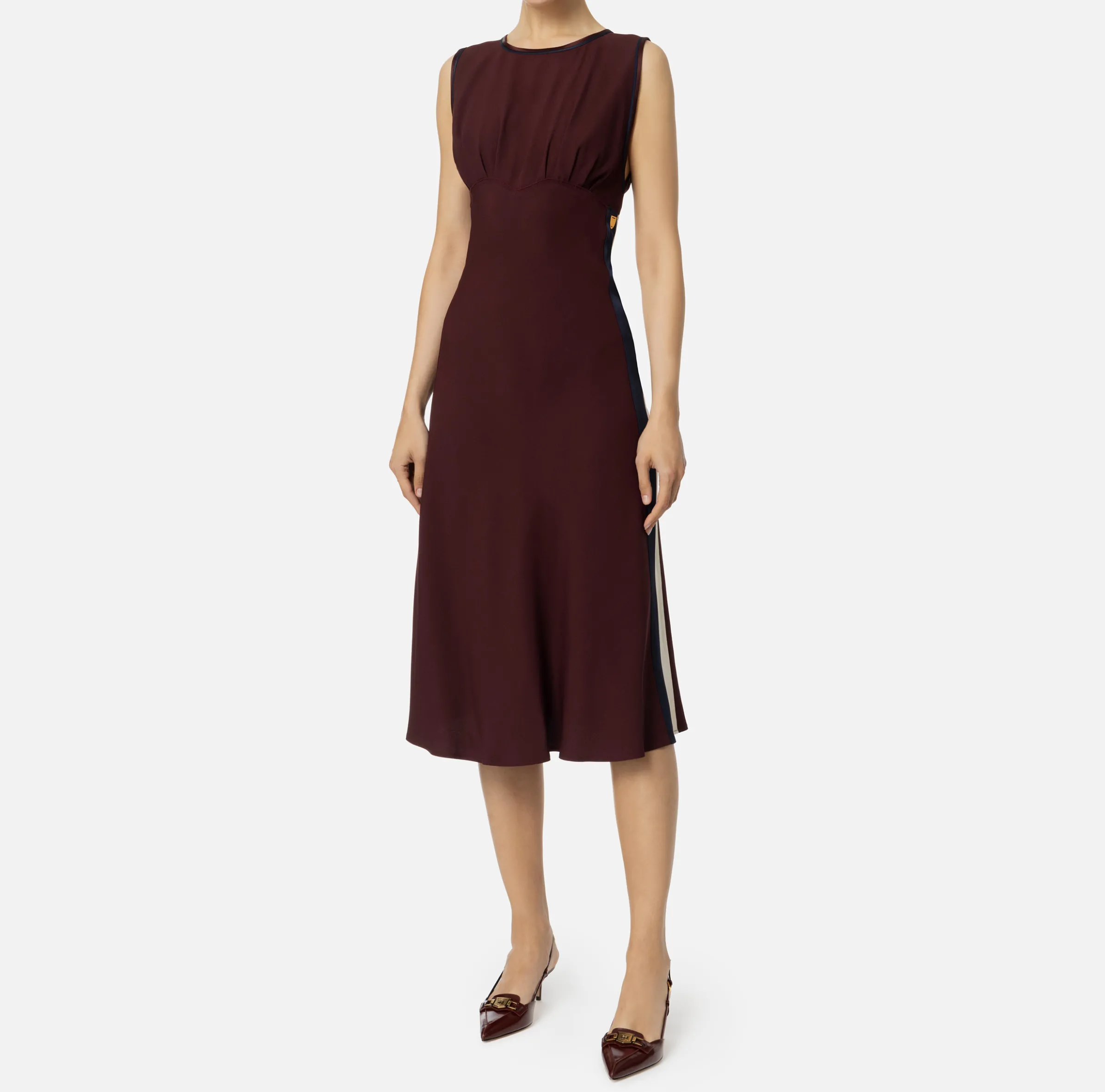 Abito midi in satin con bande