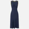 Abito midi in satin con bande