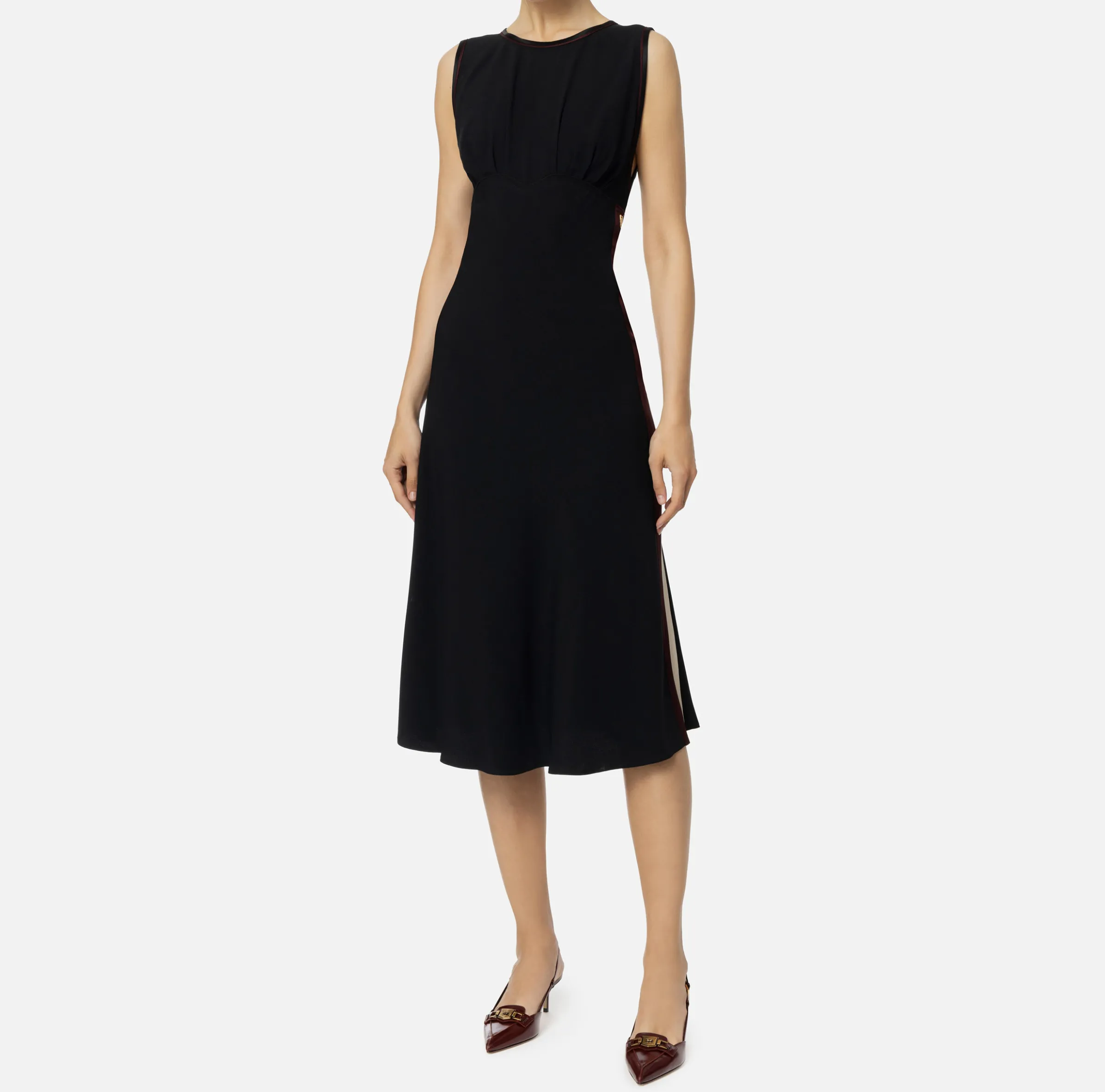 Abito midi in satin con bande
