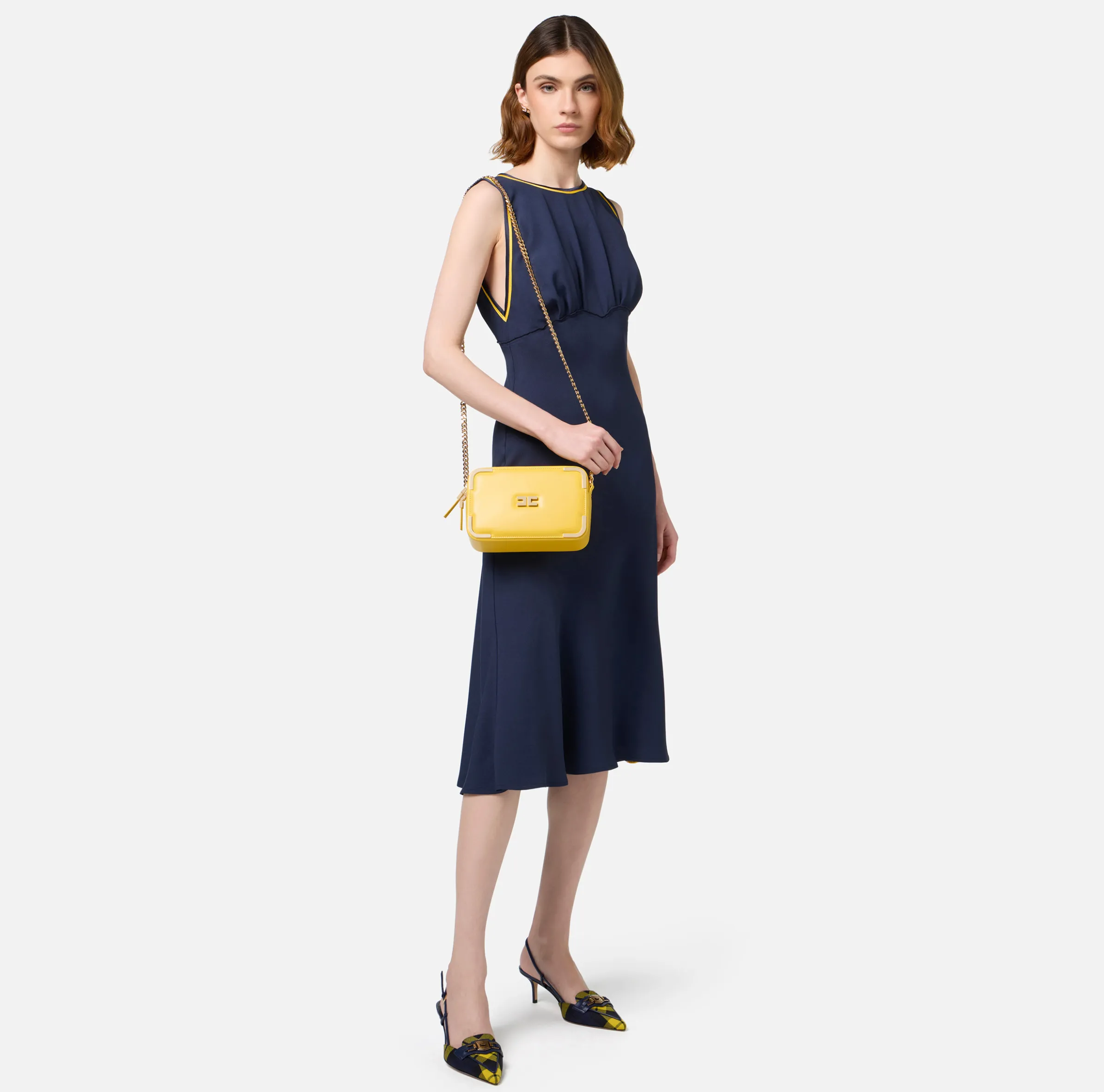 Abito midi in satin con bande