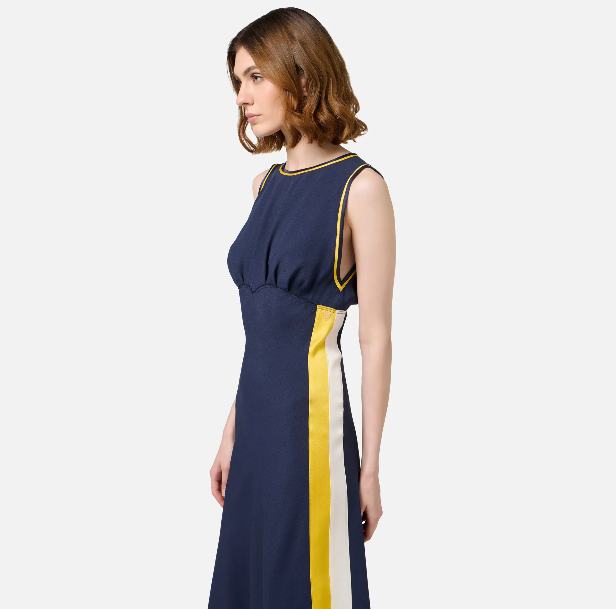Abito midi in satin con bande